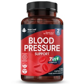 Blood Pressure 7-in-1 Supplement - 120 Vegan Capsules, 2 Months Supply - Heart Health Potassium and Magnesium Supplement with COQ10 and Garlic Extract - Made in the UK by New Leaf