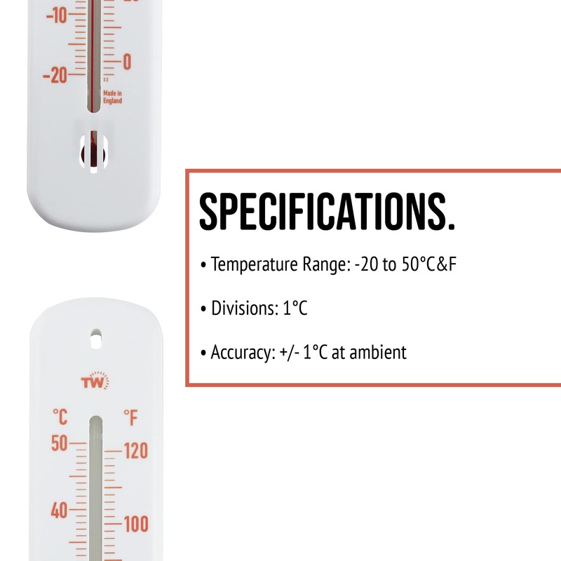 Wall Thermometer 215mm - Colour Coded Room Thermometer - Made