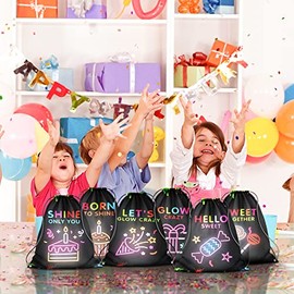 12 bolsas de cordón luminosas para cumpleaños infantiles, mochilas de cordón luminosas para niños y niñas como bolsas de regalo para regalos, golosina