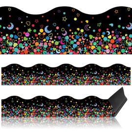 Capoda 24 Pcs Confetti Magnetic Borders for Bulletin Board Classroom Black Boarder Trim Whiteboard Blackboard Decorations Scalloped Strips Decor Chalkboard Office Home Elementary Kindergarten
