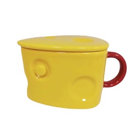 Ceramic Mug Cute Cheese Shape Fashionable Multifunctional Tea Cup with Cover Home Decoration Gift
