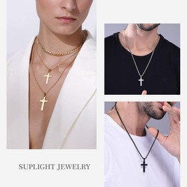 Suplight Cross Necklace Pendant for Men Christian Religious Cross Jewellery Large Stainless Steel Cross Necklace