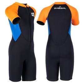Children's Neoprene Shorty Wetsuit Shorty 2.5 mm Wetsuit Boys Front Closure Warming for Swimming Snorkelling Surfing Diving Black XL Size