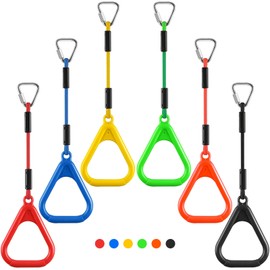PELLOR 6 Pcs Ninja Rings, Monkey Bars Adjustable Backyard Obstacle Course for Kids & Adult, Heavy-Duty Gymnastic Rings Ninja Warrior Obstacle Course Trapeze Accessories