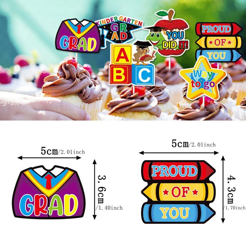 24Pcs Kindergarten Graduation Cupcake Toppers Preschool Graduated Cupcake Picks for