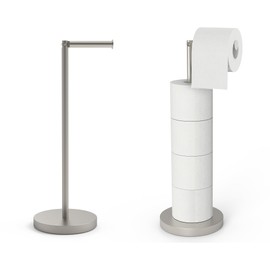 LHYMJRY Free Standing Toilet Paper Rack, SUS304 180 Degree Rotatable Tissue Holder with Shelf, Brushed Nickel Bathroom Storage Toilet Roll Stand