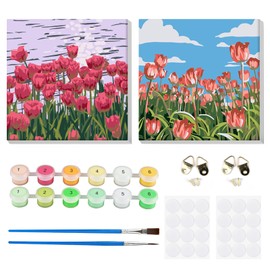 MOGTAA Framed Paint by Numbers for Adults Children Beginners, 2 Pack Flowers Paint by Numbers for Adults, Kids' Painting by Numbers, Landscape DIY Arts and Crafts for Home Decor (8x8inch)