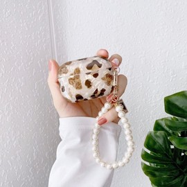 ZHIRUAN Compatible with Airpods 3rd Generation 2021 Case Cover with Pearl Keychain for Women Girl Airpods 3 Accessories for 3rd Generation AirPods Charging Case (Leopard)