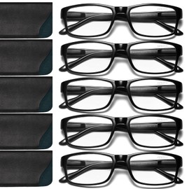 Gaoye Reading Glasses Blue Light Blocking, Readers for Women Men Anti Glare Filter Lightweight Spring Hinge Eyeglasses (5-pack Light Black with Case, 3.5)