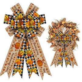 Large Fall Bows for Wreaths, Thanksgiving Wreath Bows, Black White Buffalo Plaid Bows, Pumpkin Flower Bows for Front Door, Fall Thanksgiving Decor, Burlap Bows for Wreath Indoor Outdoor Decorations