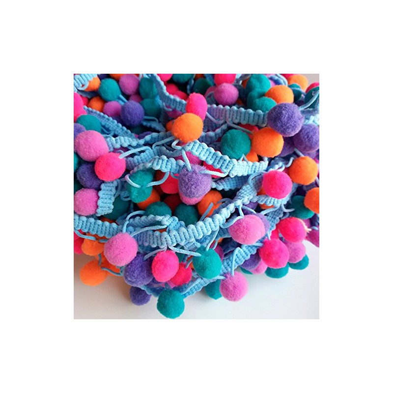 Yalulu 5 Yards Mini Rainbow Pom Pom Tassel Pompom Trim