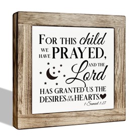 Farmhouse Wood Sign, For This Child We Have Prayed Sign, Wooden Box Sign Plaque, Freestanding Sign for Nursery Decor, Kids Room Decor, Christian Bedroom Decor, Decorative Wooden Table Sign