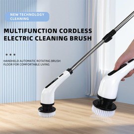 QCBF Electric Rotary Scrubber, 2024 New Cordless Shower Cleaning Brush with 8 Replaceable Brush Heads, 3 Adjustable Speeds, and Adjustable Bathroom Tile Extension Handle