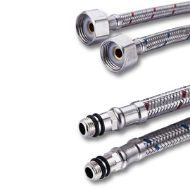 Haiba Pack of 2 Kitchen/Basin Monobloc Mixer Tap Connectors Flexi Pipes Tails British Standard Pipe M10 x1/2 Fitting 700mm Long (Silver Pipes)