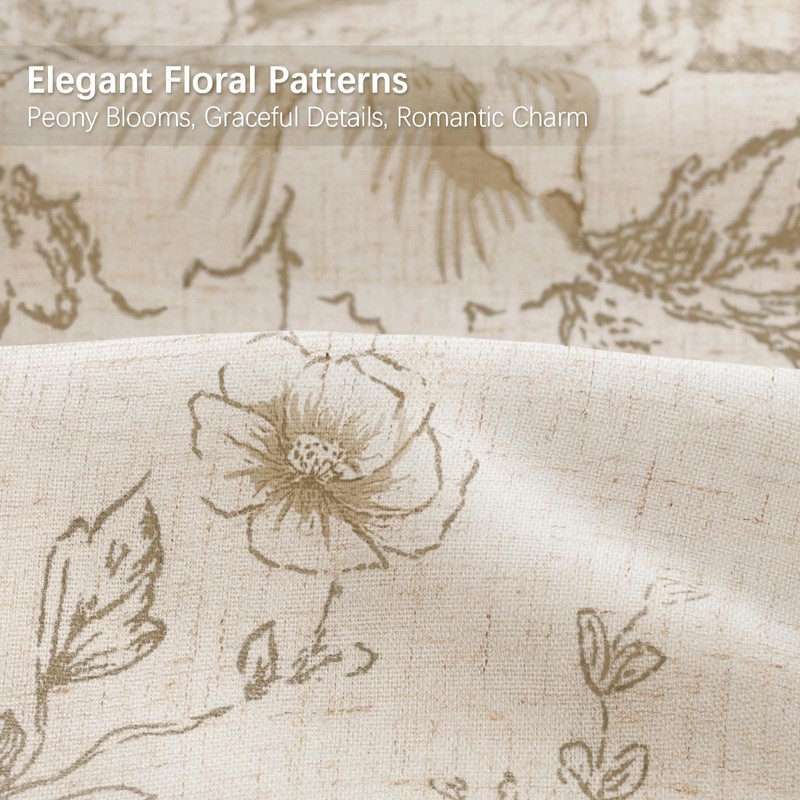 NDDYCU Farmhouse Floral Linen Shower Curtain, Vintage Beige Pattern Rustic