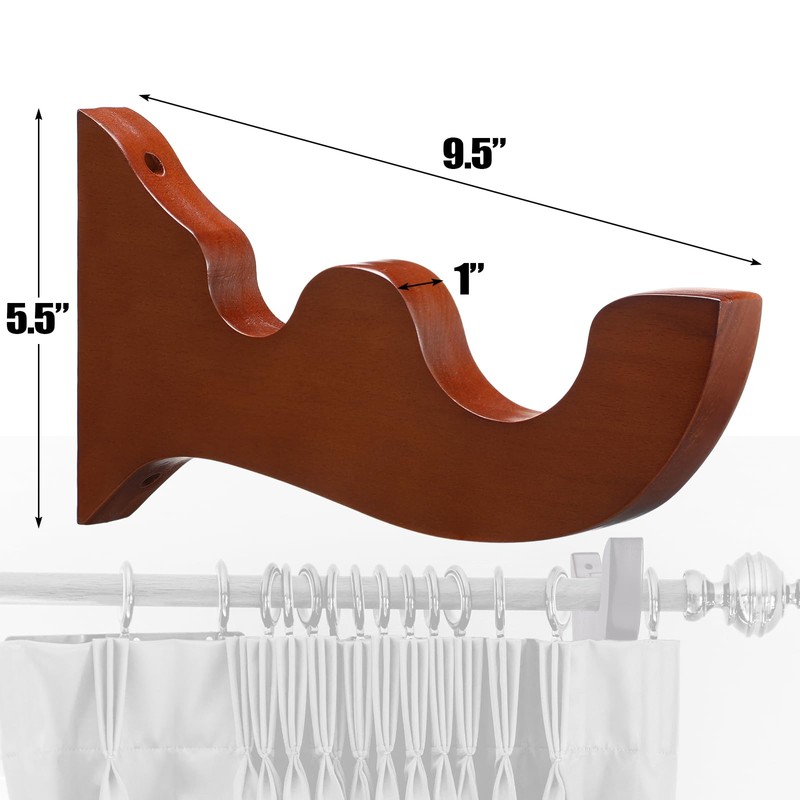 Colingmill 2 Pcs Wooden Curtain Rod Bracket Wood Large Double