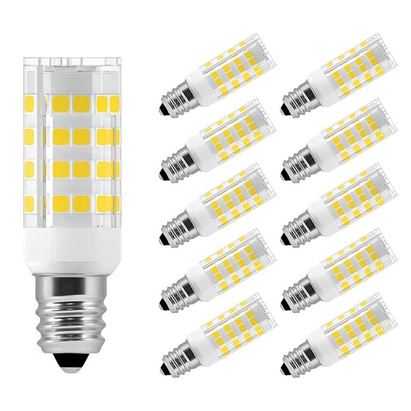 E12 LED Candelabra Bulb 5W Equivalent to T3/T4 40W E12 Candelabra Base Bulbs, Daylight White 6000K for Ceiling Fan, Chandelier, 450Lumens LED Corn Candle Bulbs, Not Dimmable C7 Bulb, 10 Pack