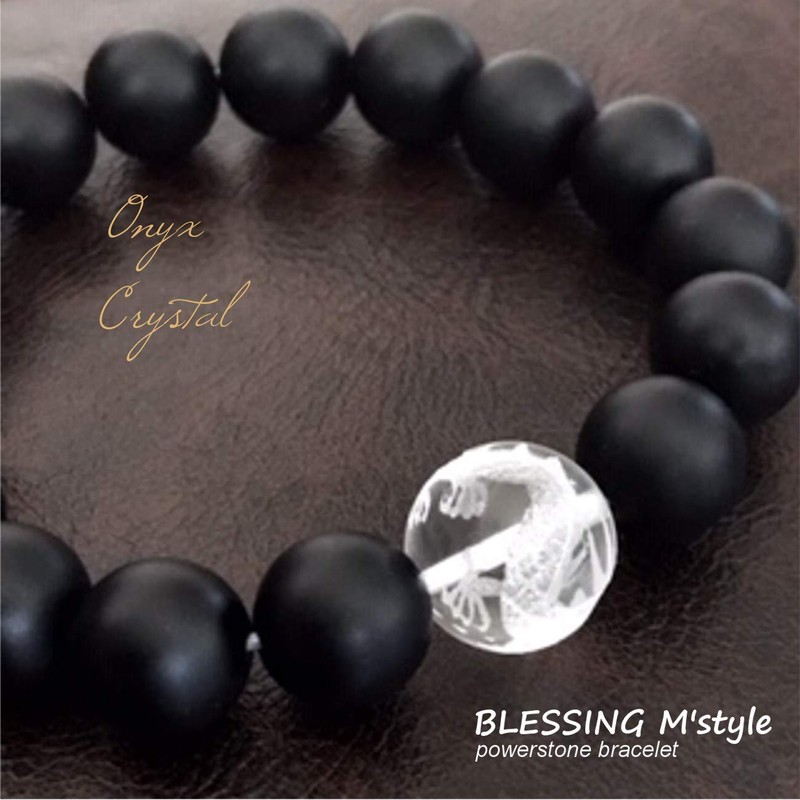 Blessing M'style Men's Natural Stone Bracelet, Matte Onyx 0.5 inch