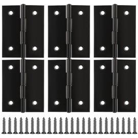 6 Pack Cabinet Door Hinges Stainless Steel Folding Bifold Butt Cabinet Hinges Black Door Hinges with Screws for Furnitures, Wooden Boxes, Windows, Cupboard, Dressers 1.5 Inch