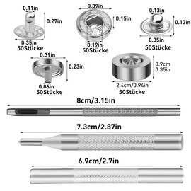 50 Sets Snap Kits, Leather Snap Buttons, 10mm Metal Buttons, Snap Button Kit with 4 Push Button Installation Tools for Sewing Clothes, Bracelets, Jackets, Bags, DIY (Silver)