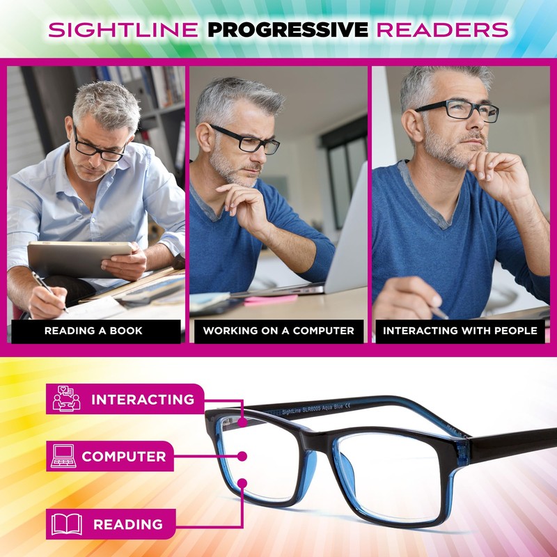 Sightline 6005 Progressive Reading Glasses – Multifocus Magnification Lenses –