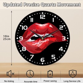 DEMACYA Wall Clock, Red Lip Wall Clock Vintage Wooden Wall Clock Silent Non-Ticking Battery Operated Arabic Numerals Wall Clocks Decorative for Kitchen, Office, Classroom 10 Inch