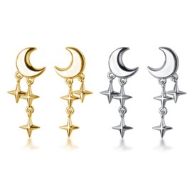 Stocking Stuffers Holiday Outfits for Women 2024 Star Moon Earrings for Women Moonstone Earrings Moon Star Tassel Drop Dangle Earrings Planet Earrings Gothic Boho Earrings Jewelry Gifts (Gold)