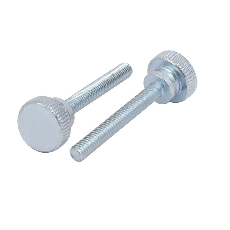 sourcing map Carbon Steel Flat Knurled Head Full Thread Thumb