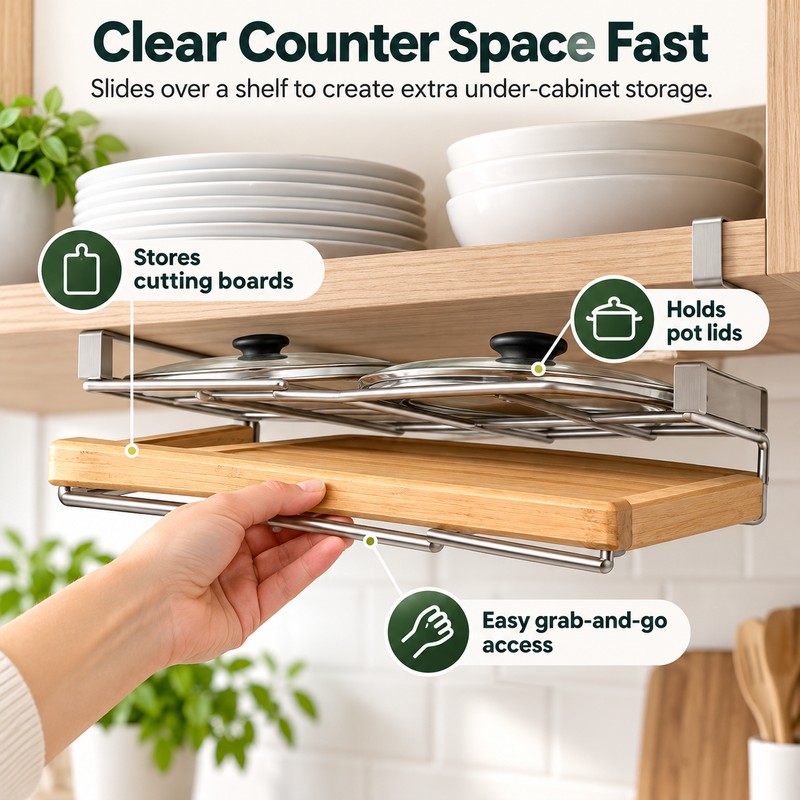 Stainless Steel Under-Cabinet Organizer for Kitchen Storage – Hanging Rack