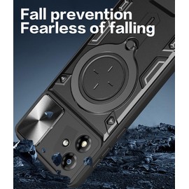 FORZARMOR for Oppo A60 5G/ A40 (6.67 Inch) Case Shockproof with Back Camera Slide Window Cover, Ring Kickstand Armor Military Rugged Cover (for A60 5G/A40 4G, Black)