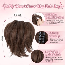 SEGOHAIR Claw Clip Short Ponytail Hair Extensions Messy Bun Hair Piece for Women with DIY Bendable Metals Straight Synthetic Fake Hairpieces #10B Medium Brown