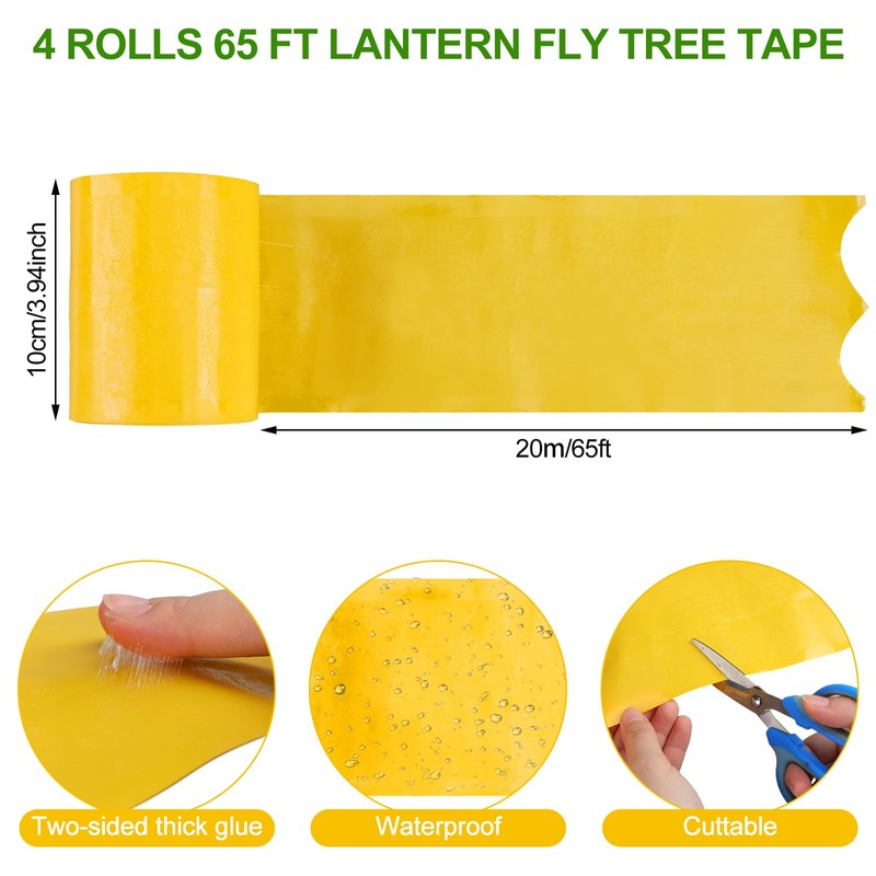 Kittmip 4 Rolls 260ft Lantern Fly Tree Tape Outdoor Adhesive