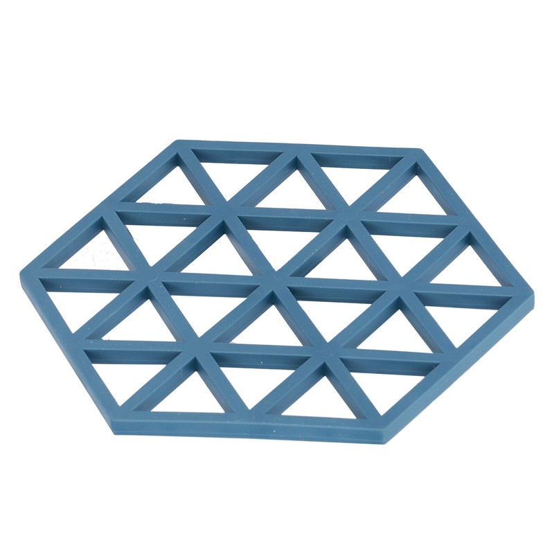 5pcs Table Mats Geometric Hex Shape Hollow Silicone Blue Insulation