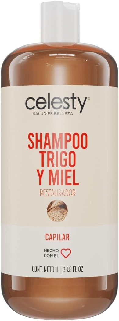CELESTY  Shampoo sin Sulfatos y Parabenos - Shampoo De Trigo y Miel Antioxidante - Vegano Ideal para el Cuidado del Cabello Limpio y Saludable - Para
