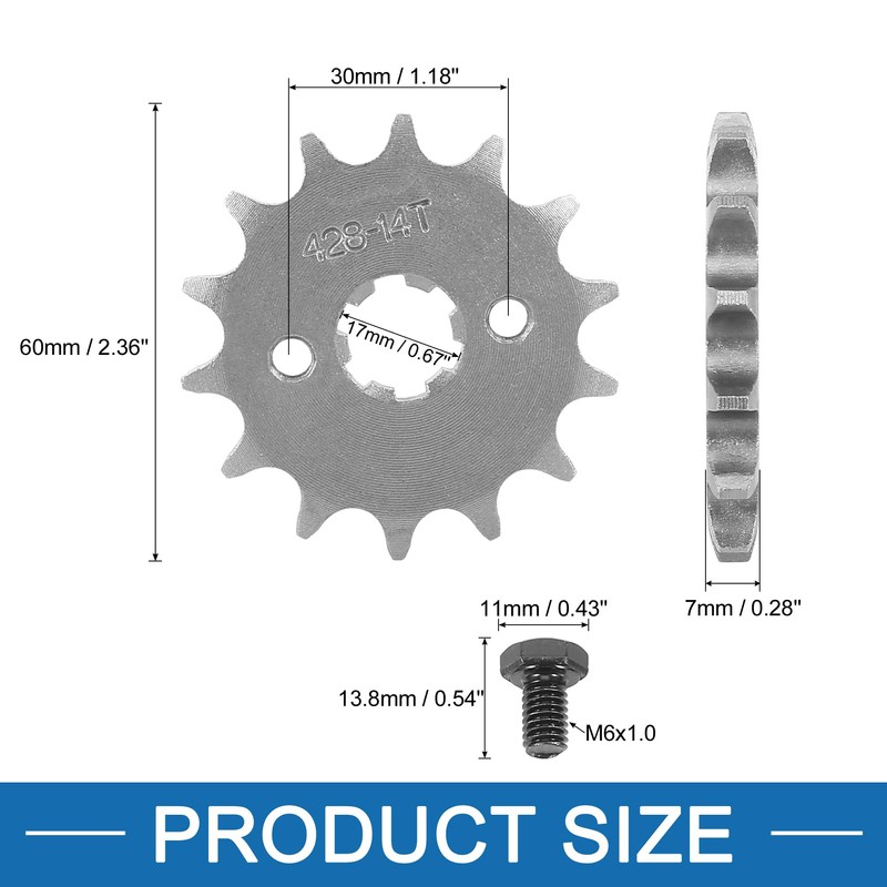 A ABSOPRO Motorcycle Front Motor Pinion 428 Chain 14T 17mm