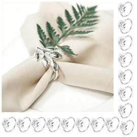 Pack of 16 Napkin Rings Silver, Metal Napkin Buckles, Leaves Napkin Holder, Elegant Napkin Buckles, Napkin Rings for Thanksgiving, Wedding Party, Family Dinner, Easter, Table Decoration