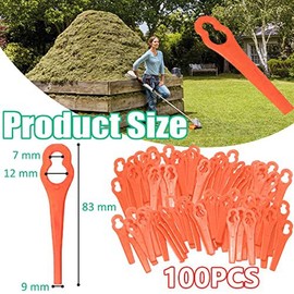 100 Pcs Grass Trimmer Replacement Blades, 83 mm Plastic Garden Mower Blades Cordless Lawn Mower Cutting Blades Lawn Strimmer Accessories Tool for Swift Ryobi Grass Strimmer-orange