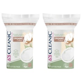 Cleanic Organic Round Cotton Cotton Pads, 2 Pieces, 40 Pieces / 클레아닉 유기농 원형 순면 화장솜, 2개, 40개입