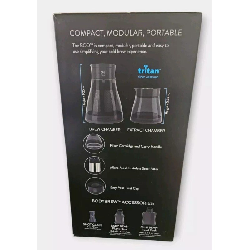 BodyBrew BOD Cold Brew Coffee System Stainless Steel Filte Shatter-Proof