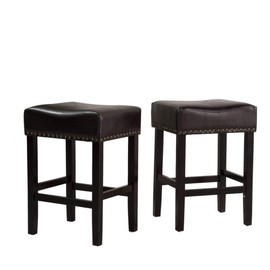 Christopher Knight Home Lisette Backless Leather Counter Stools, 2-Pcs Set, Black