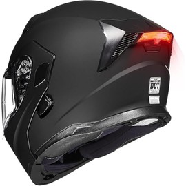 ILM Motorcycle Dual Visor Modular Flip up Full Face Helmet with LED Tail Light and Sun Visor DOT Model 906L(Matte Black,X-Large)