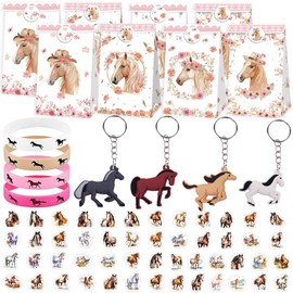 BACH AND BOUJEE 88PCS Horse Party Bag Fillers for Party Bags Stickers Bracelets Horse Figures Keychain Western Cowboy Party Favours Birthday Supplies