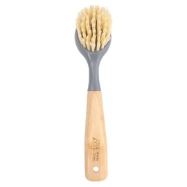 White Magic Eco Basics Cast Iron Brush – Ergonomic Bamboo Handle | Tough Nylon Bristles & Scraper Edge for Burnt-in Residue | Ideal for Cast Iron Cookware, Pots & Pans | Eco-Friendly Recycled Plastic