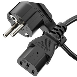 sonero Stromkabel Kaltgerätekabel 3 Polig, 2,0m, 90° Winkel Schutzkontakt Schuko Stecker Netzstecker auf Kaltgerätekupplung C13 Buchse, Netzkabel Netzteil Strom Kabel für Monitor PC Drucker, Schwarz