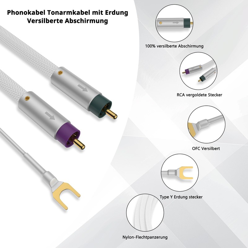 Tertullus Phono Cable with Earthing 1 m Silver-Plated Shielding Tone