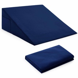 Horbaunal Navy Blue Bed Wedge Pillow Cover with Zipper Design, Wedge Pillowcase Protector with Side Pocket for Storage, 24" L x 24" W x 12" H (Pillow Not Include)