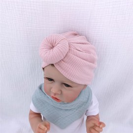 Silky Satin Lined Turban Hat for Babies Infant Toddler Girls Boys Bonnet Newborn Cotton Beanie Little Kids Shower Caps (0-6M, 004 Rib Dust Pink)