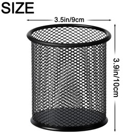 Mgood 4 Pack Pen Holder, Round Metal Mesh Pen Pot, Durable Stationary Organiser, Multifunctional Pencil Pot for School, Home, Office, Black