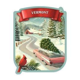 Lantern Press Sticker Vermont, Christmas Holiday Tradition, Die Cut Vinyl, (Waterproof Decal for Cars, Water Bottles, Laptops, Coolers), Small