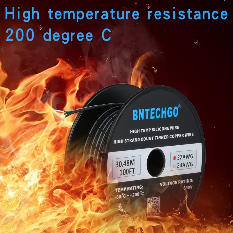 BNTECHGO 22 Gauge Silicone Ribbon Cable Flexible 3P Black 100